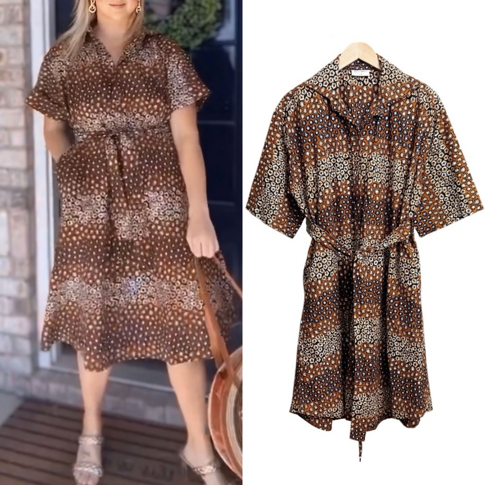Francis + Benedict Printed Belted Button Down Shirt Dress L/XL
